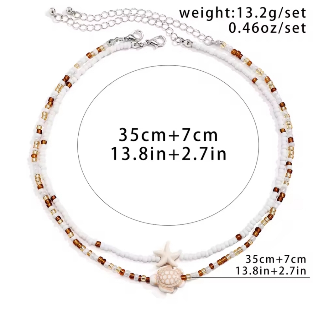 Beaded Starfish & Turtle Necklace Set - Picture 4 of 4